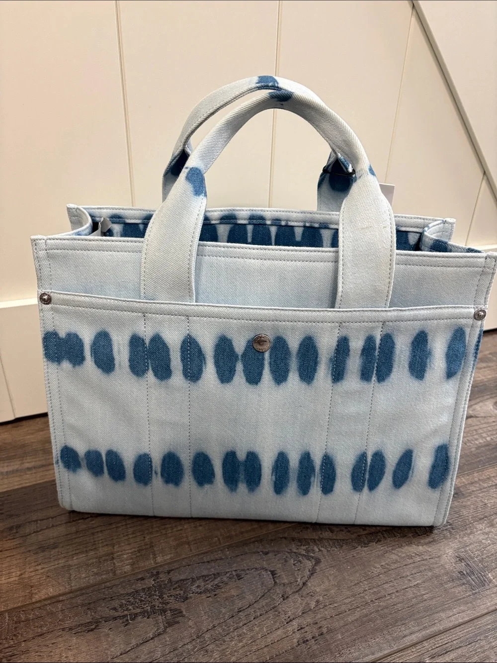 Coach Canvas Tote in Light Blue and Navy Tie-Dye NWT